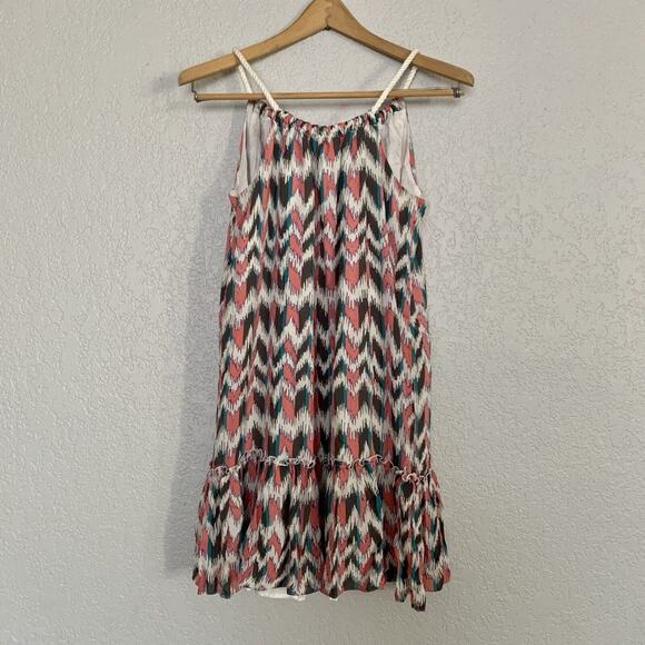 81 Poppies Silk Mini Shift Dress Juniors Size 0 Pink Teal Gray Chevron Print - Picture 1 of 7